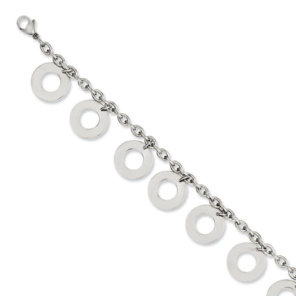 7.5 Inch Stainless Steel Polished Dangle Circles 7.5In Bracelet