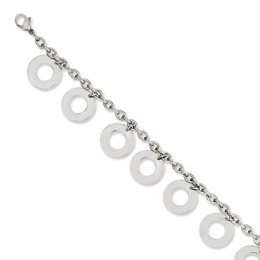 7.5 Inch Stainless Steel Polished Dangle Circles 7.5In Bracelet