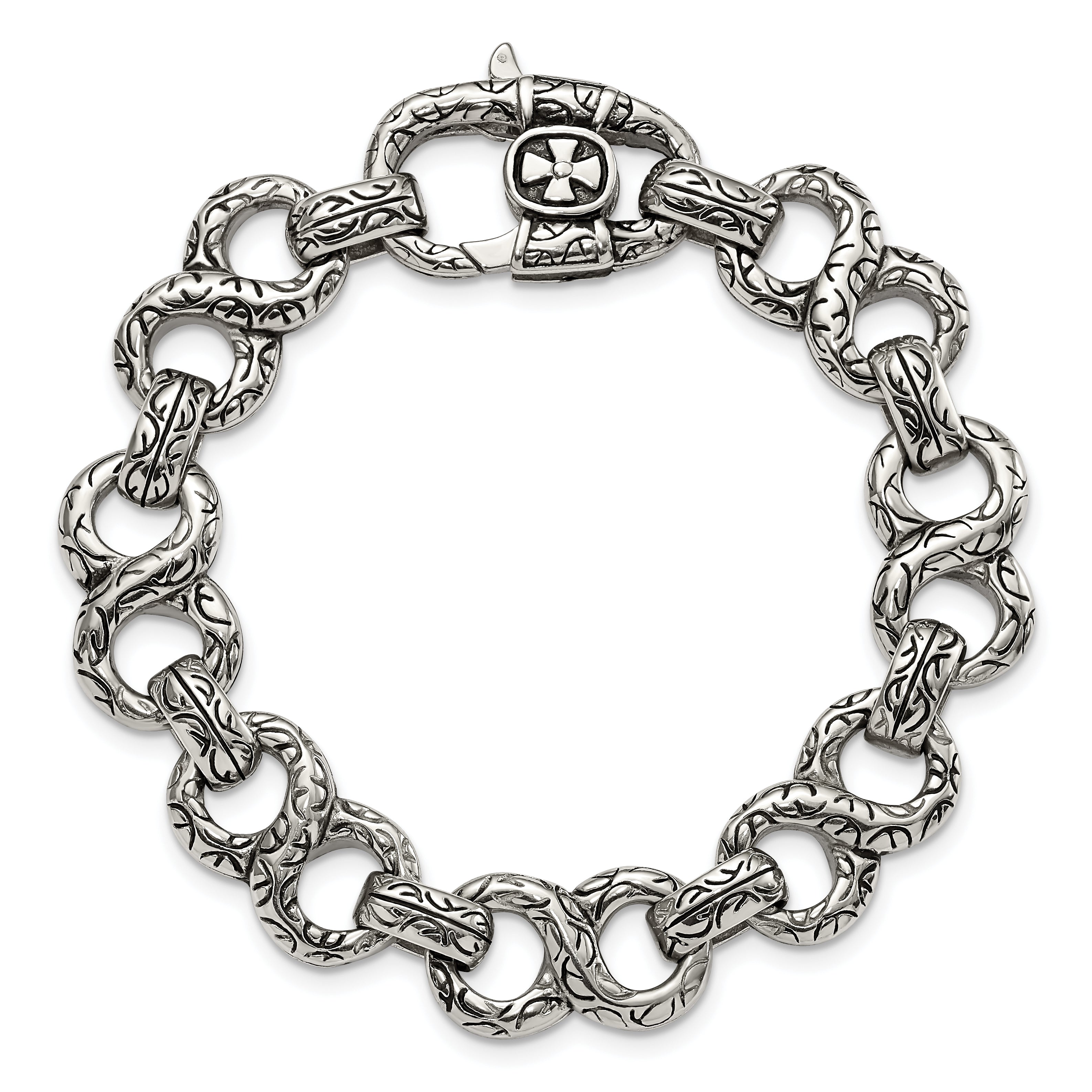 Stainless Steel Chisel Antiqued Polished And Textured 8.5 Inch Infinity Symbol Link Bracelet