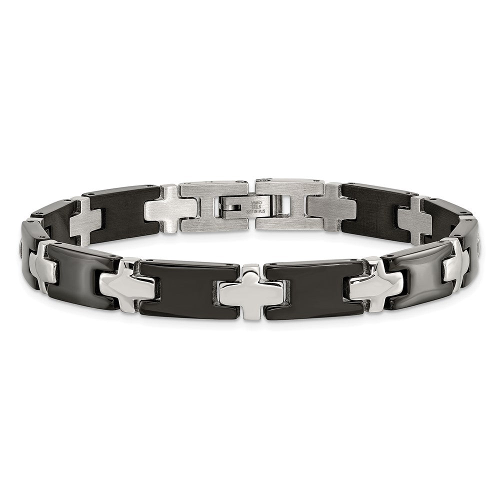 8.00 Inch Chisel Stainless Steel Polished Black-Plated 8 Cross Link Bracelet