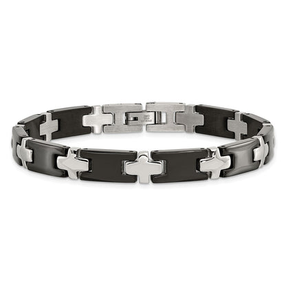 8.00 Inch Chisel Stainless Steel Polished Black-Plated 8 Cross Link Bracelet