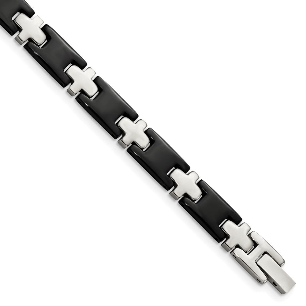 8.00 Inch Chisel Stainless Steel Polished Black-Plated 8 Cross Link Bracelet