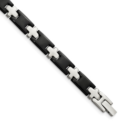 8.00 Inch Chisel Stainless Steel Polished Black-Plated 8 Cross Link Bracelet