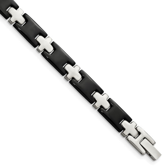 8.00 Inch Chisel Stainless Steel Polished Black-Plated 8 Cross Link Bracelet