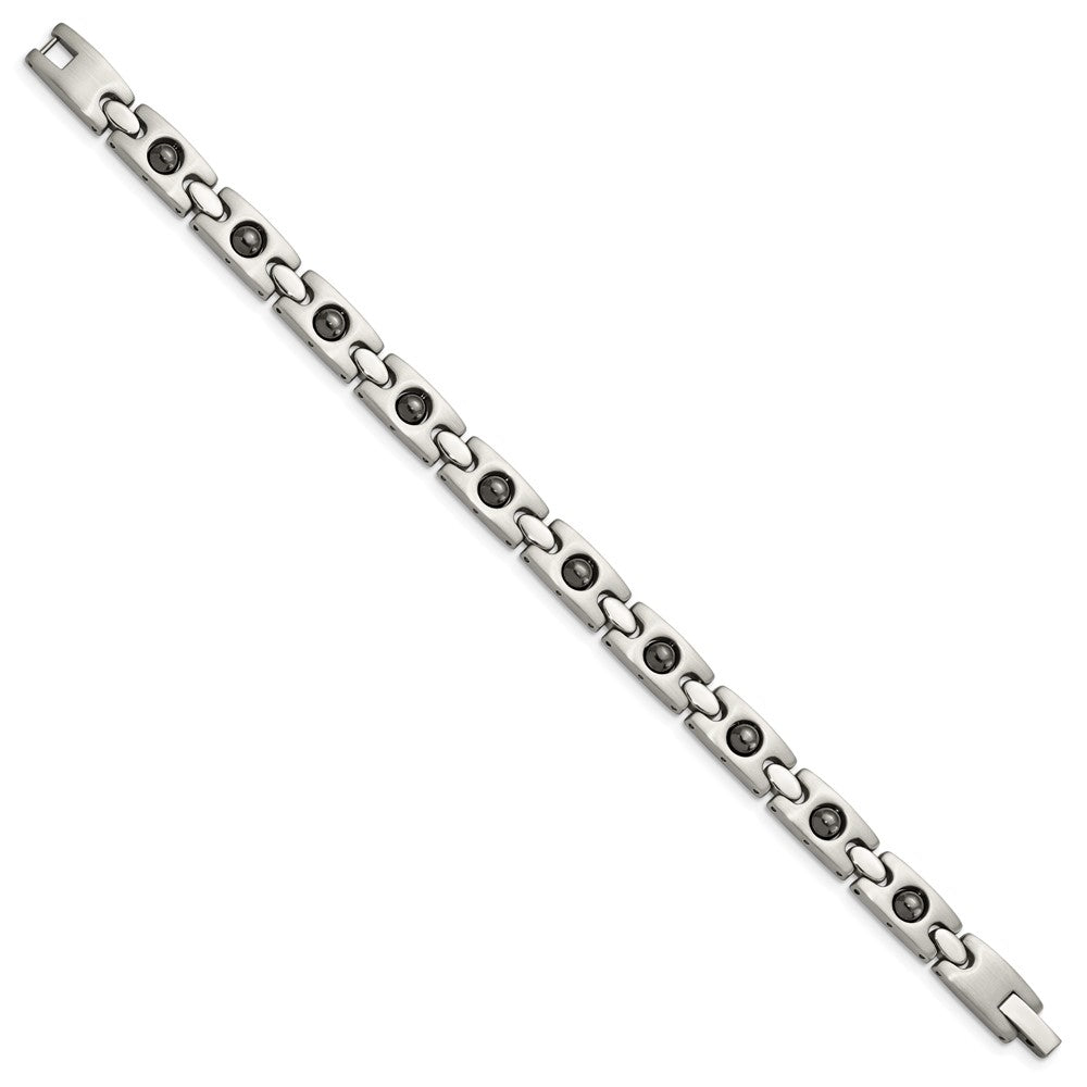 Stainless Steel Chisel Brushed And Polished With Magnetic Ball Accent 8.5 Inch Link Bracelet