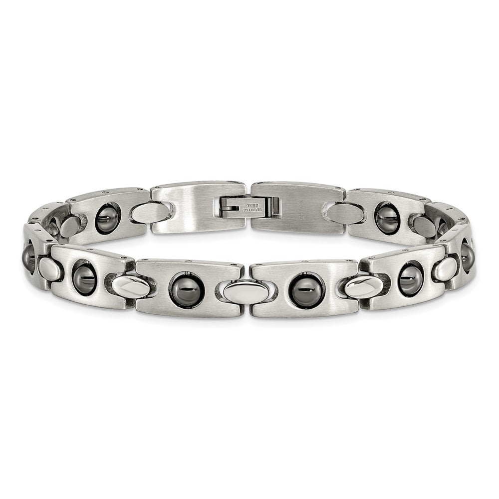 Stainless Steel Chisel Brushed And Polished With Magnetic Ball Accent 8.5 Inch Link Bracelet