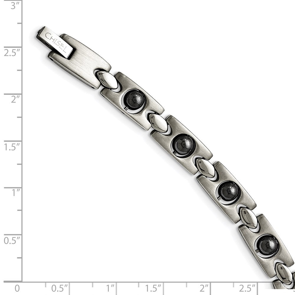 Stainless Steel Chisel Brushed And Polished With Magnetic Ball Accent 8.5 Inch Link Bracelet