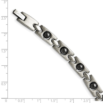 Stainless Steel Chisel Brushed And Polished With Magnetic Ball Accent 8.5 Inch Link Bracelet