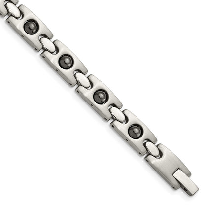 Stainless Steel Chisel Brushed And Polished With Magnetic Ball Accent 8.5 Inch Link Bracelet