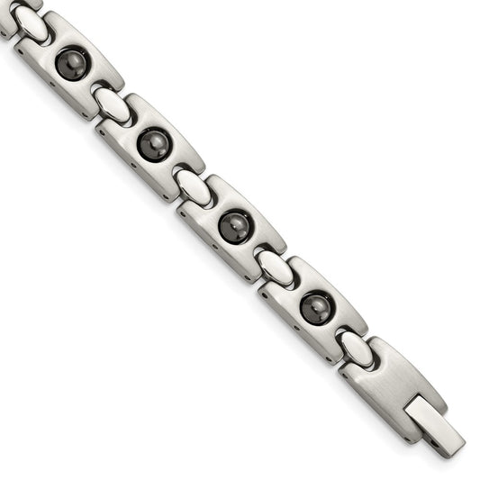 Stainless Steel Chisel Brushed And Polished With Magnetic Ball Accent 8.5 Inch Link Bracelet