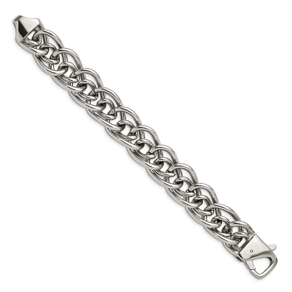 Stainless Steel Chisel Polished Large And Small Oval Link 8.25 Inch Bracelet