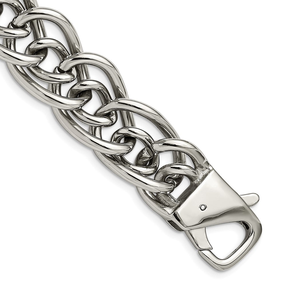 Stainless Steel Chisel Polished Large And Small Oval Link 8.25 Inch Bracelet
