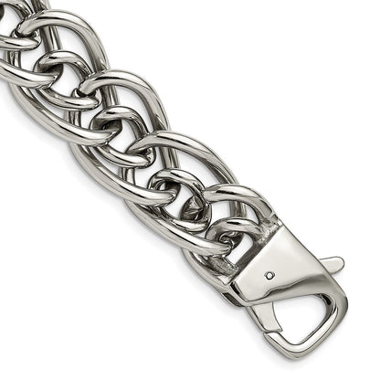 Stainless Steel Chisel Polished Large And Small Oval Link 8.25 Inch Bracelet