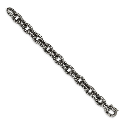 Stainless Steel Chisel Antiqued Polished And Textured 8.25 Inch Fancy Link Bracelet