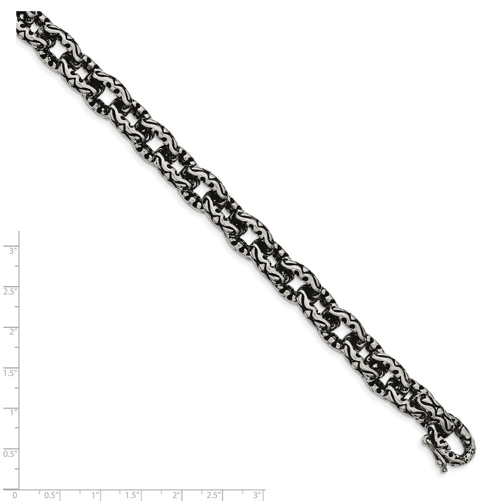 Stainless Steel Chisel Antiqued Polished And Textured 8.25 Inch Fancy Link Bracelet