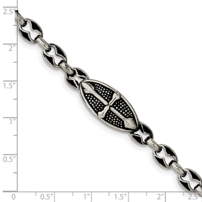 9 Inch Stainless Steel Antiqued Textured And Polished Cross 9In Toggle Bracelet