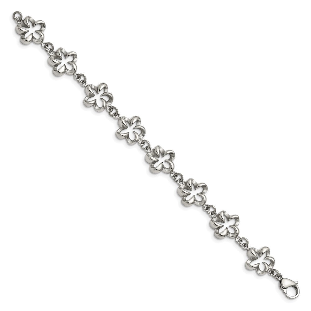7.5 Inch Stainless Steel Polished Flower Link 7.5In Bracelet