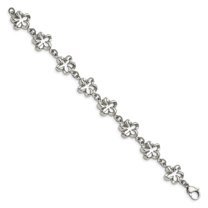 7.5 Inch Stainless Steel Polished Flower Link 7.5In Bracelet