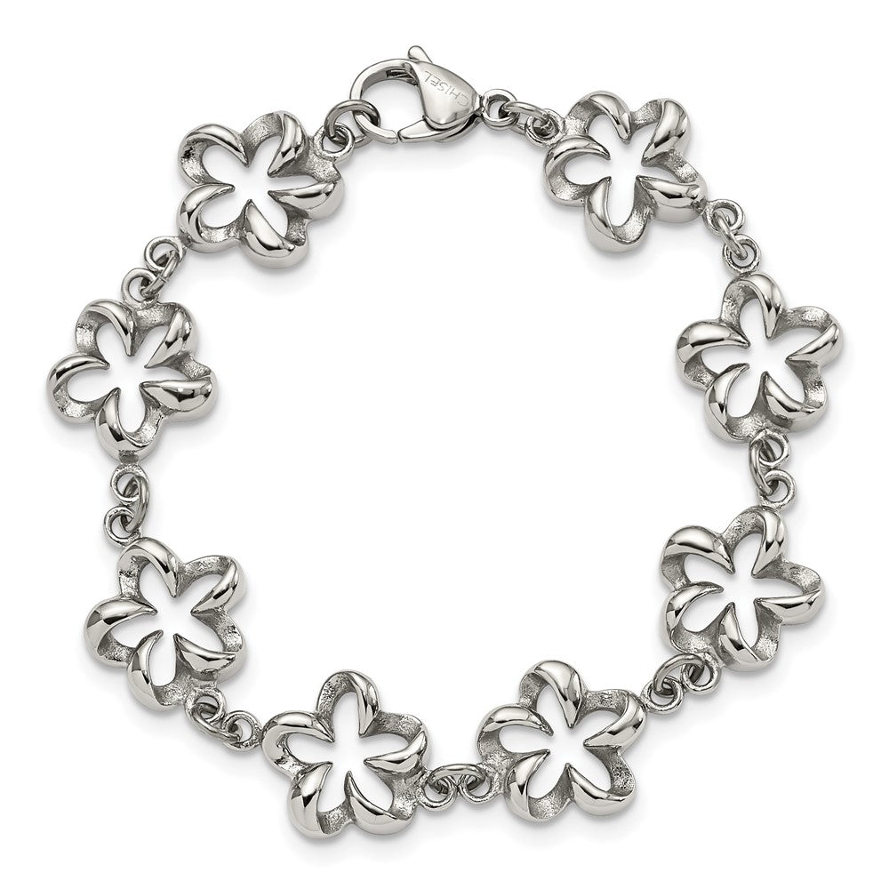 7.5 Inch Stainless Steel Polished Flower Link 7.5In Bracelet