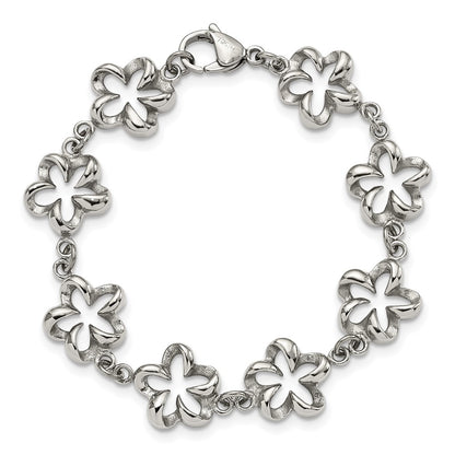 7.5 Inch Stainless Steel Polished Flower Link 7.5In Bracelet