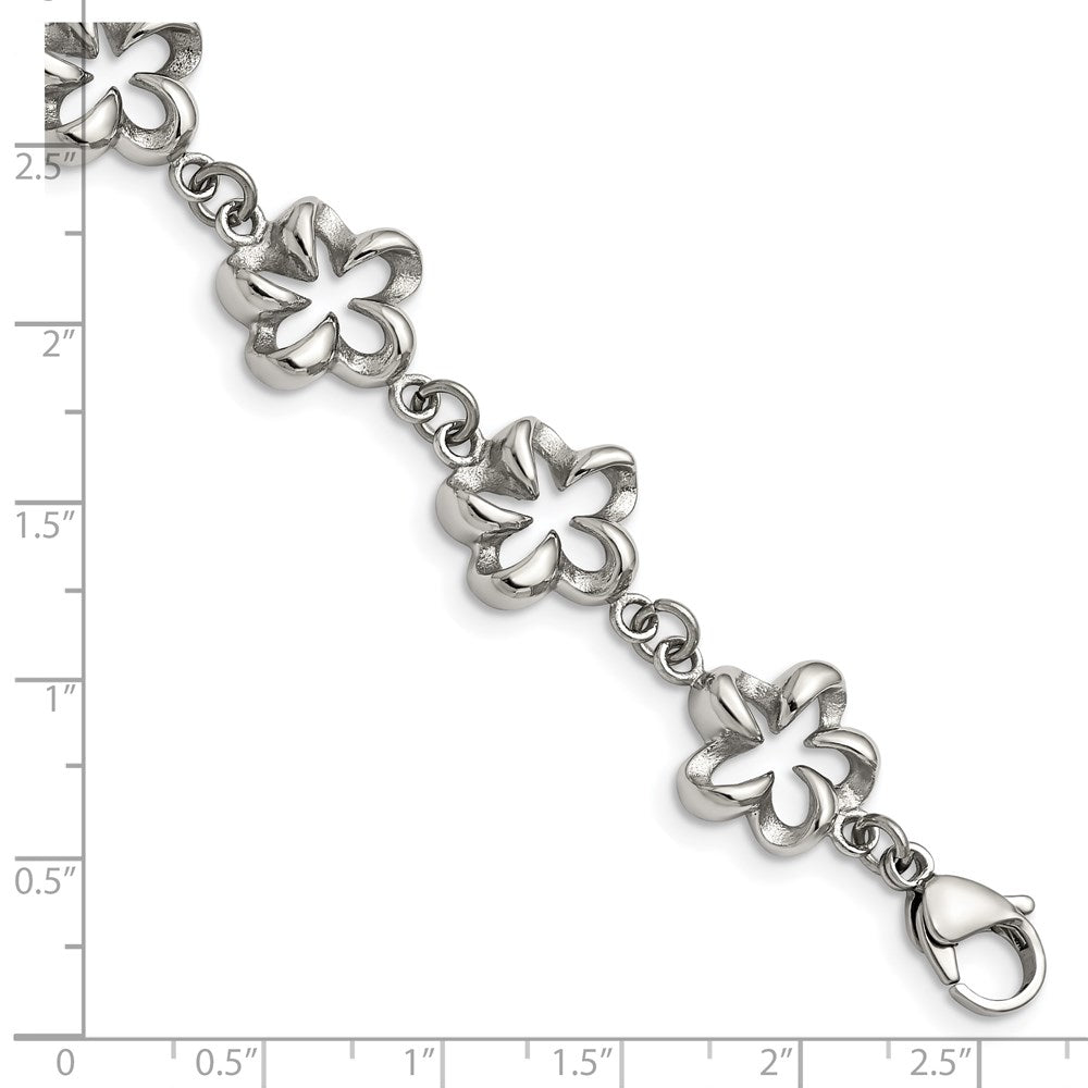 7.5 Inch Stainless Steel Polished Flower Link 7.5In Bracelet