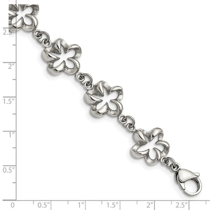 7.5 Inch Stainless Steel Polished Flower Link 7.5In Bracelet