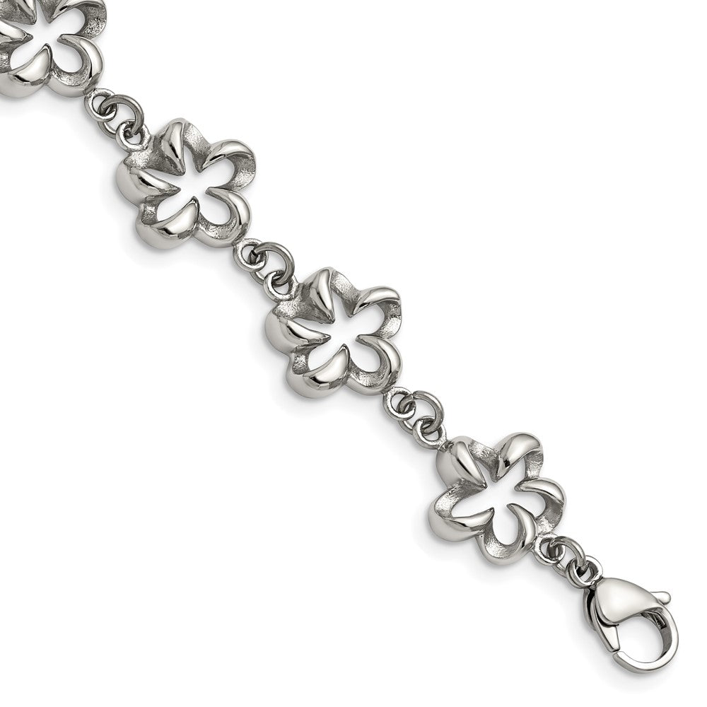 7.5 Inch Stainless Steel Polished Flower Link 7.5In Bracelet
