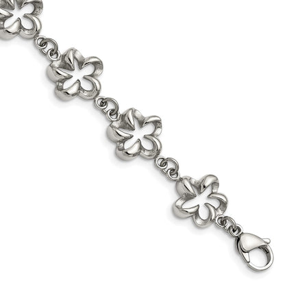 7.5 Inch Stainless Steel Polished Flower Link 7.5In Bracelet