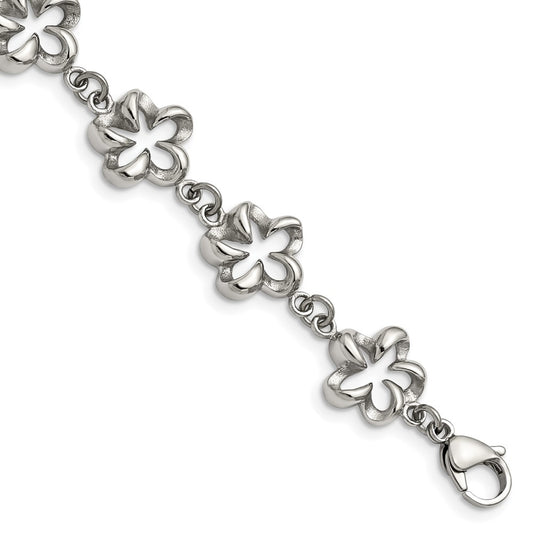 7.5 Inch Stainless Steel Polished Flower Link 7.5In Bracelet
