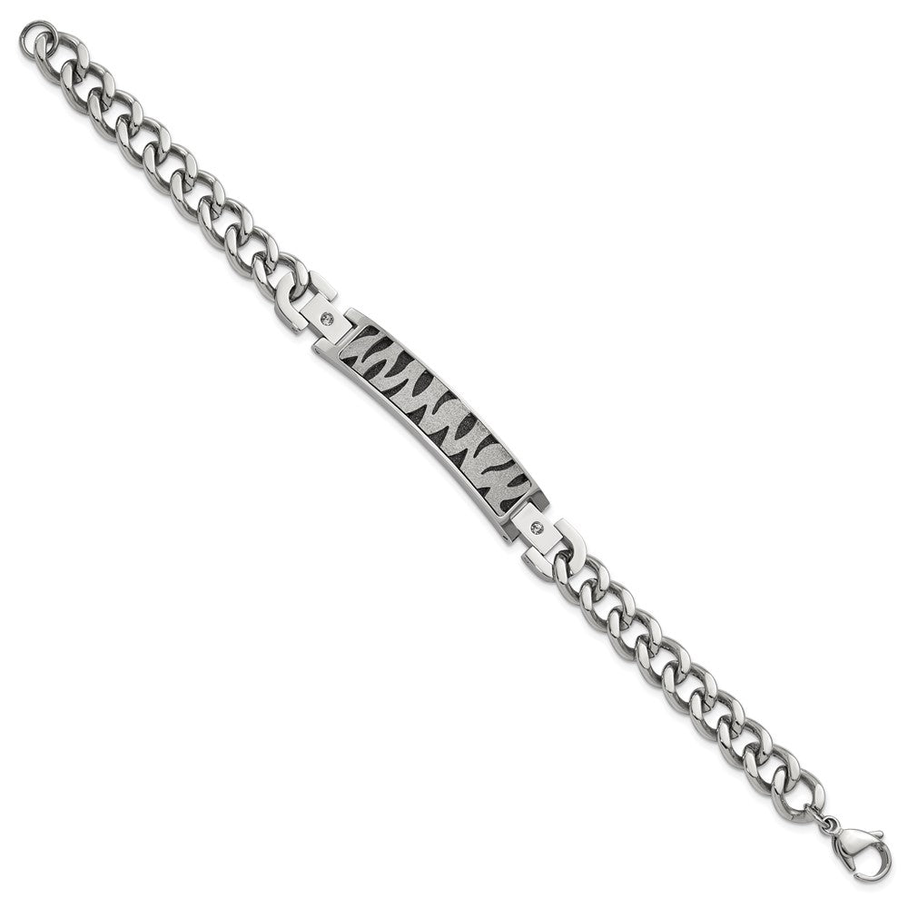 8.25 Inch Stainless Steel Black Ip-Plated & Laser Cut Cz Bracelet