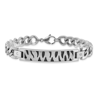 8.25 Inch Stainless Steel Black Ip-Plated & Laser Cut Cz Bracelet