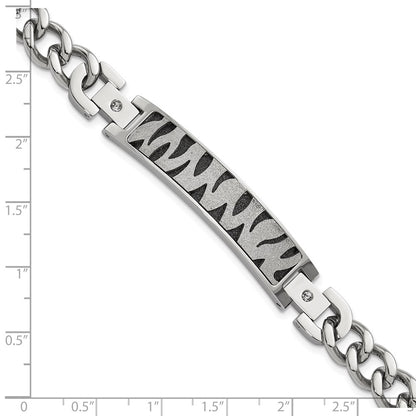 8.25 Inch Stainless Steel Black Ip-Plated & Laser Cut Cz Bracelet