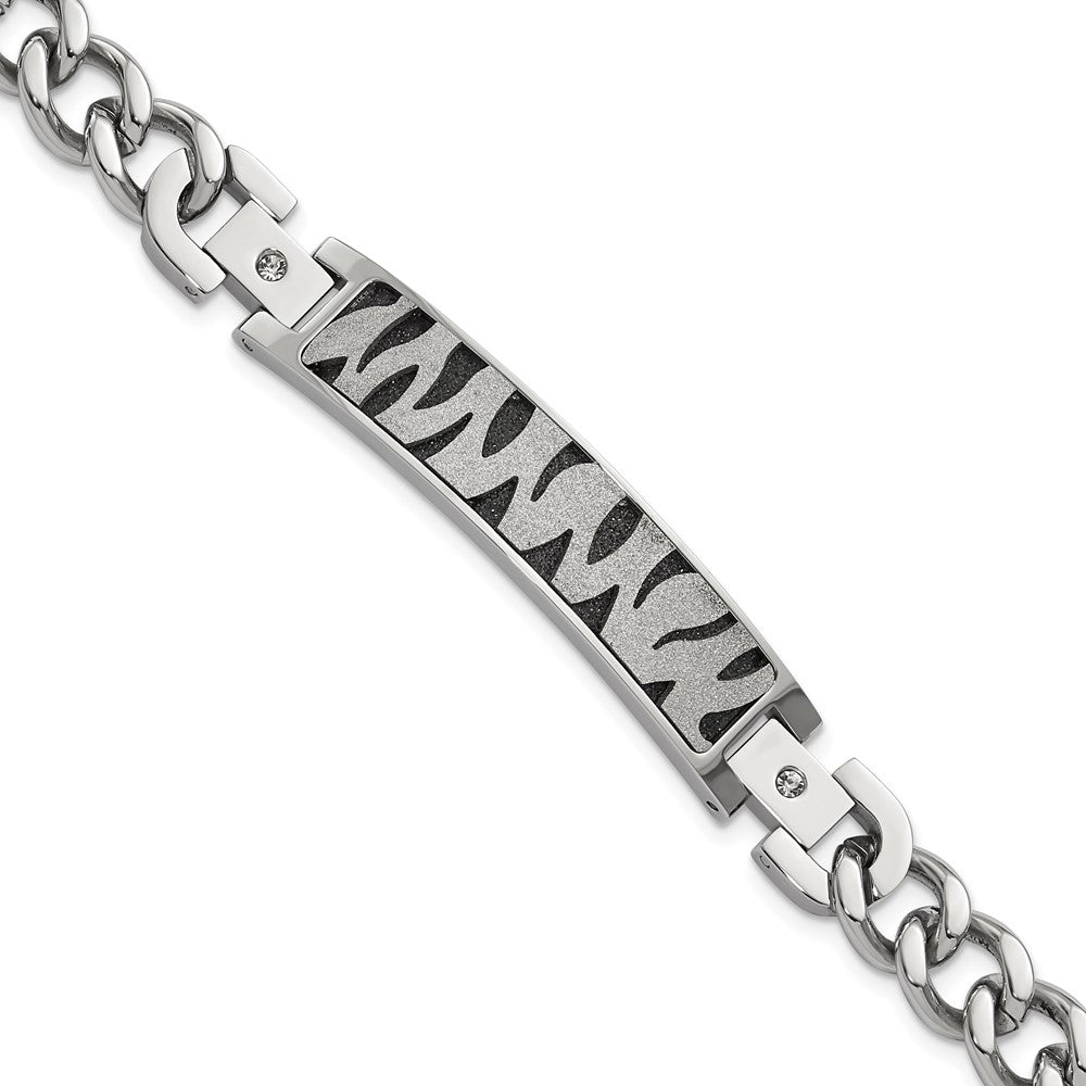 8.25 Inch Stainless Steel Black Ip-Plated & Laser Cut Cz Bracelet