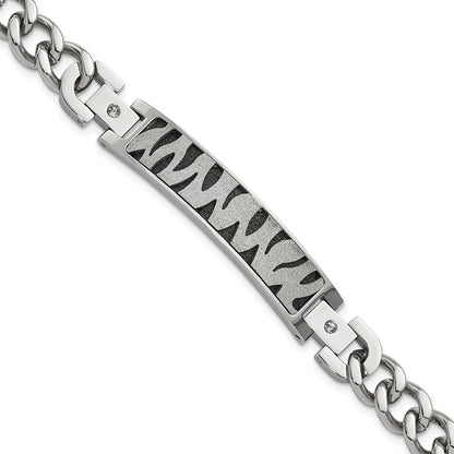 8.25 Inch Stainless Steel Black Ip-Plated & Laser Cut Cz Bracelet