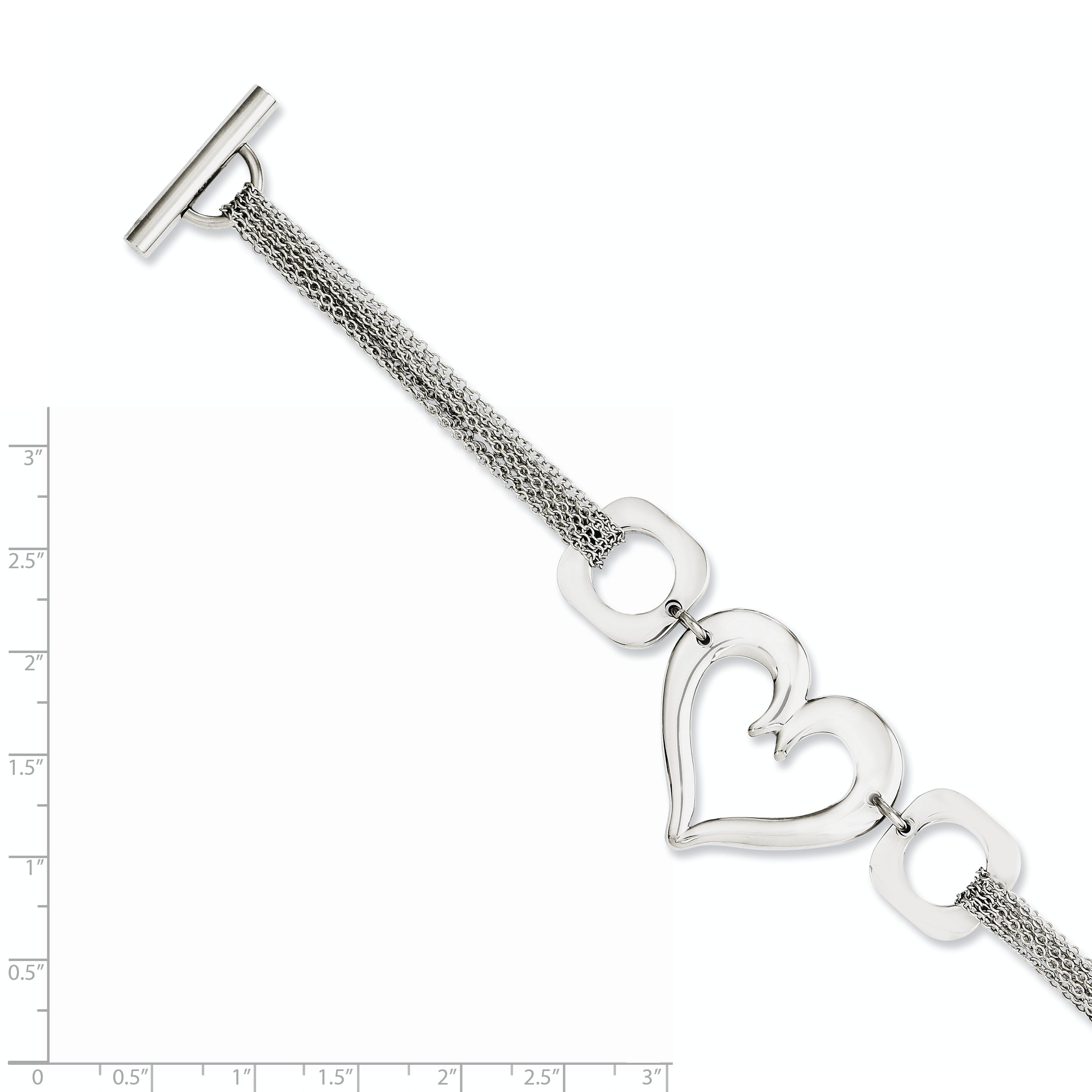 7.75 Inch Stainless Steel Polished Heart 7.75In Toggle Bracelet
