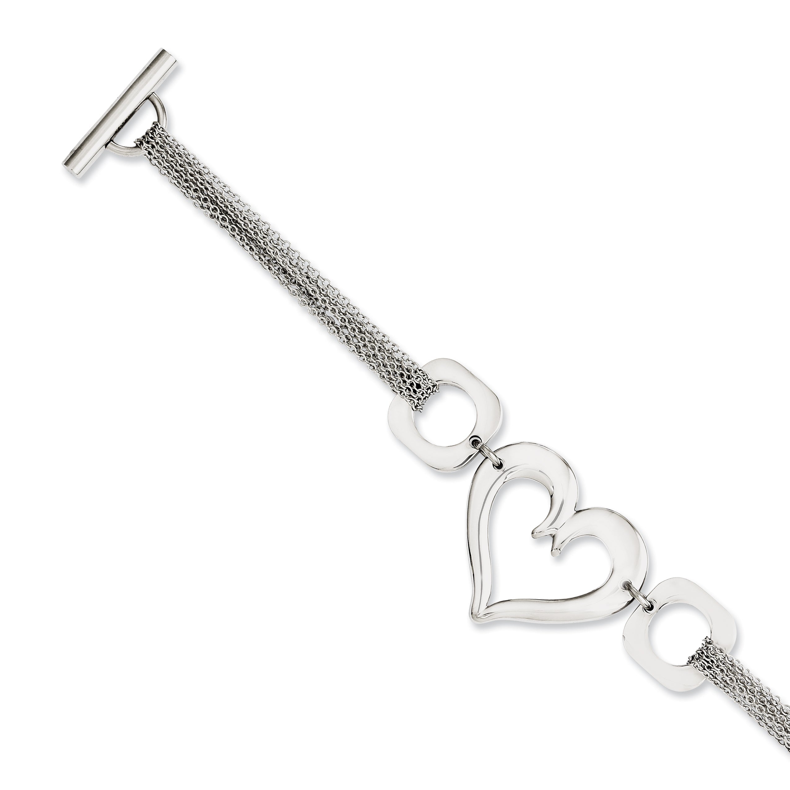 7.75 Inch Stainless Steel Polished Heart 7.75In Toggle Bracelet