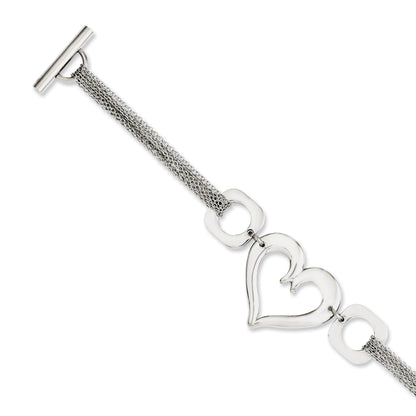 7.75 Inch Stainless Steel Polished Heart 7.75In Toggle Bracelet