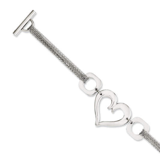7.75 Inch Stainless Steel Polished Heart 7.75In Toggle Bracelet