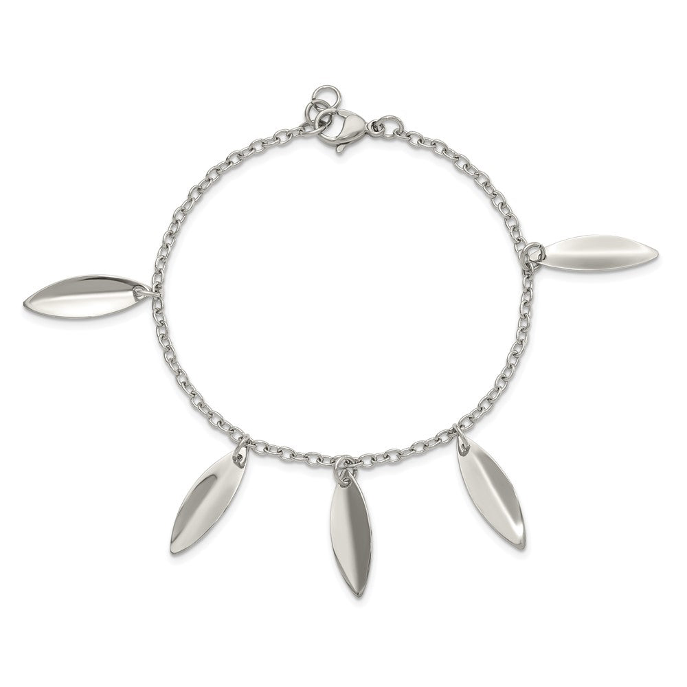 7.5 Inch Stainless Steel Polished Diamond Shaped Dangles Bracelet