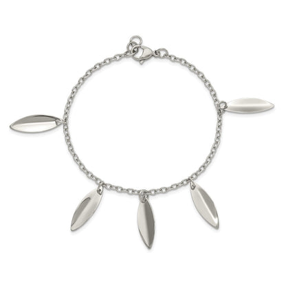 7.5 Inch Stainless Steel Polished Diamond Shaped Dangles Bracelet