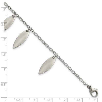 7.5 Inch Stainless Steel Polished Diamond Shaped Dangles Bracelet