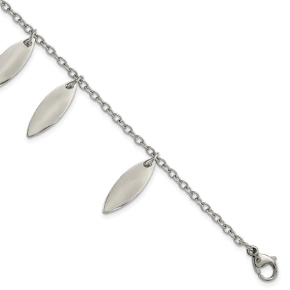 7.5 Inch Stainless Steel Polished Diamond Shaped Dangles Bracelet