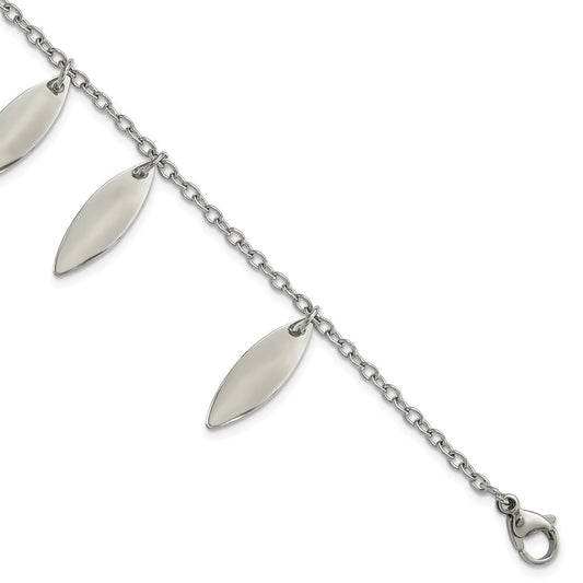 7.5 Inch Stainless Steel Polished Diamond Shaped Dangles Bracelet