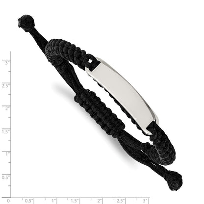 Stainless Steel Chisel Polished Black Fabric Adjustable Id Bracelet