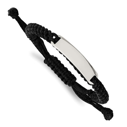 Stainless Steel Chisel Polished Black Fabric Adjustable Id Bracelet