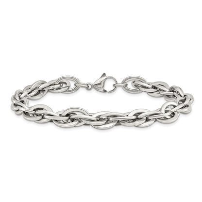 8.25 Inch Chisel Stainless Steel Polished 8 Oval Links Bracelet