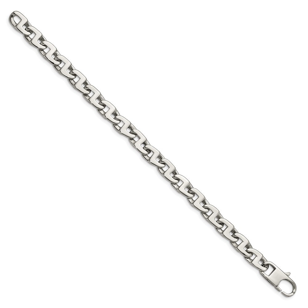 Stainless Steel Chisel Polished 8.5 Inch Fancy Square Link Bracelet