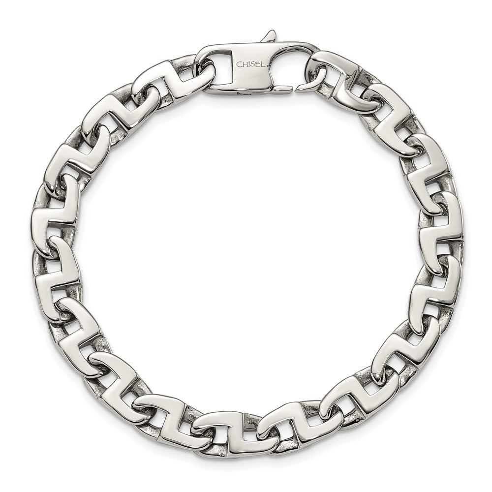 Stainless Steel Chisel Polished 8.5 Inch Fancy Square Link Bracelet