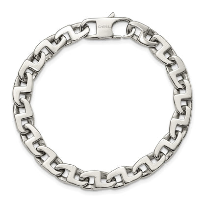 Stainless Steel Chisel Polished 8.5 Inch Fancy Square Link Bracelet