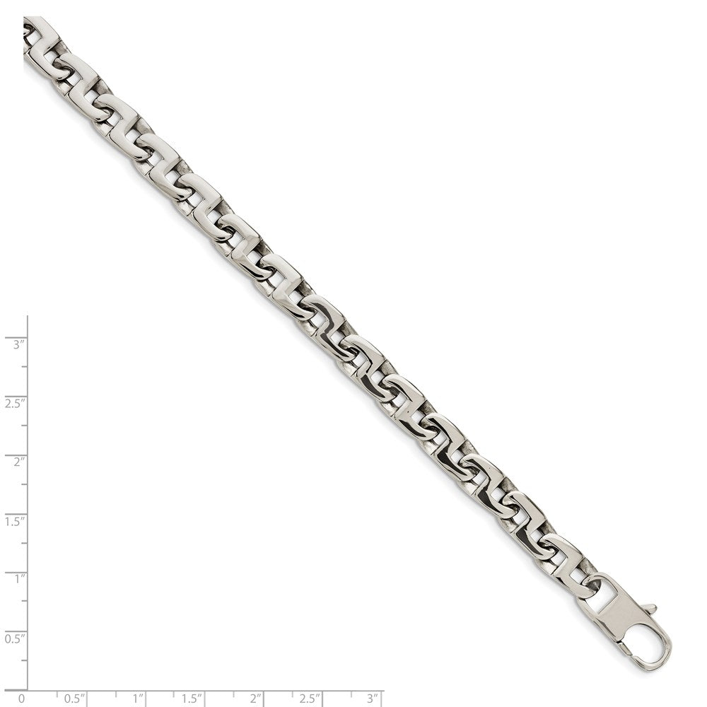 Stainless Steel Chisel Polished 8.5 Inch Fancy Square Link Bracelet